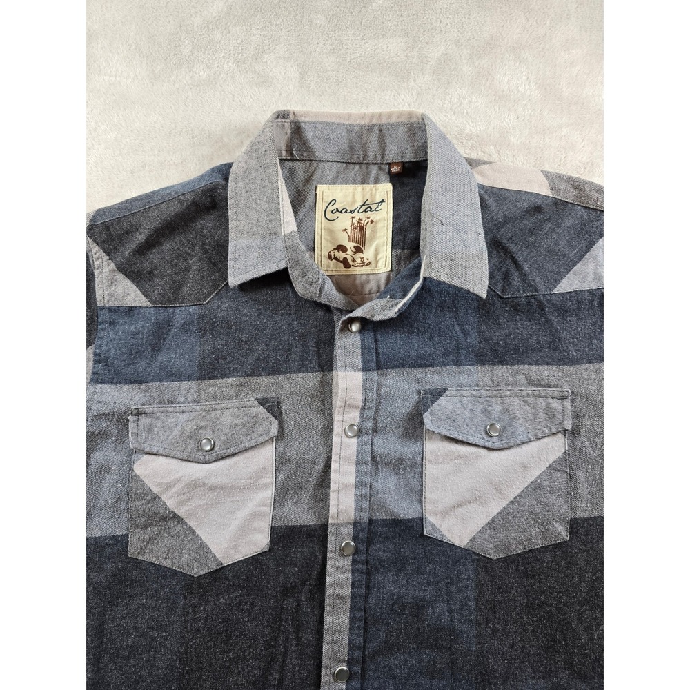 Coastal Shirt Men's Large Western Plaid Flannel Snap Button Up Cowboy *Read